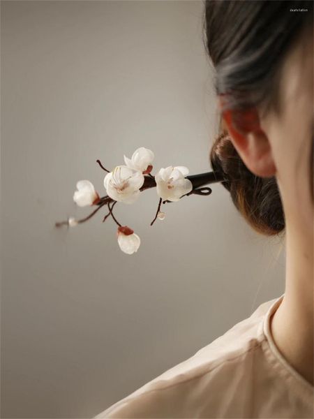 Épingle à cheveux en bois de Style chinois, 1 pièce, bâton à fleurs, accessoires Cheongsam quotidiens, coiffure Hanfu, cadeau pour femmes et filles