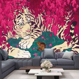 1pcs Tiger and Girl Tapestry Mandala Carpet mur suspendu boho décor macrame tapis hippie tissu de sorcellerie J220804