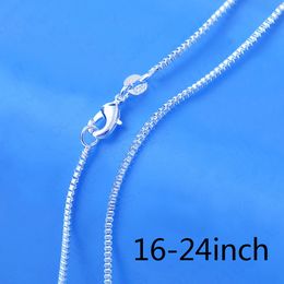 1 stcs 1 mm 925 Silver Box Chain Fijne ketting voor vrouw tienermeisje mode -accessoires diy bruiloft sieraden cadeau 16 - 24 inch 925 kreeften klemt tag