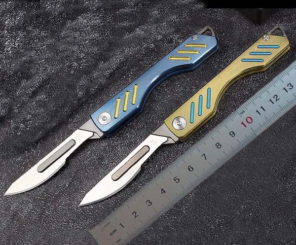 1 Uds. Cuchillo para tallar ilustraciones pequeñas de alta calidad 440C hoja satinada TC4 mango de aleación de titanio EDC cuchillos plegables de bolsillo llavero cuchillos K1615