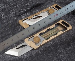 1 pièces Top qualité petit EDC couteau de poche D2 lame satinée manche en laiton extérieur Mini couteaux utilitaires K1605