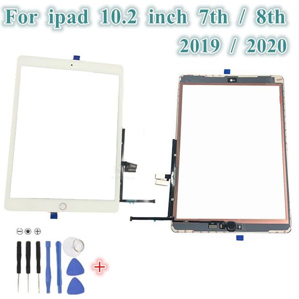 1 pièces écran tactile numériseur panneau de verre extérieur avec bouton d'accueil Flex support en caoutchouc outils adhésifs pour ipad 7 8 e 10 2 pouces noir 303Z