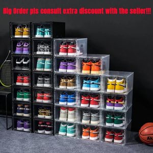 1 pièces boîtes de rangement de chaussures en plastique Transparent baskets claires AJ vitrine Hightops boîte de Football empilable armoire à chaussures 240125