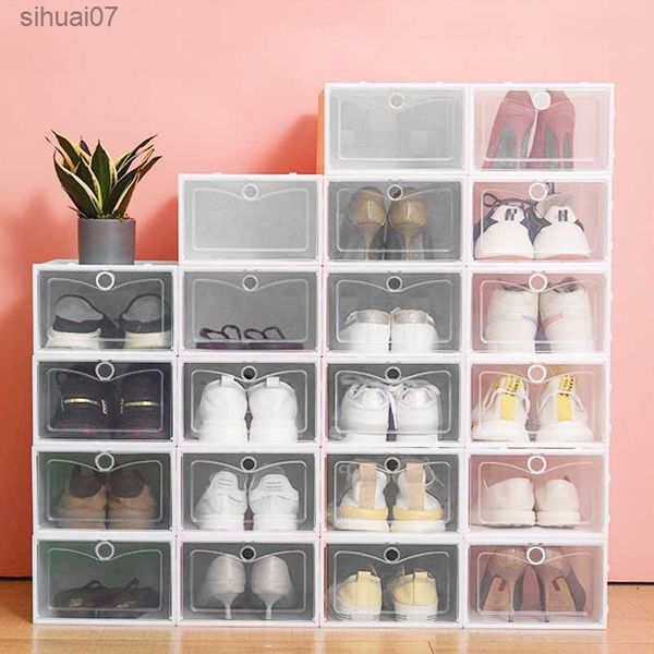 1PCS Boîtes de rangement de chaussures en plastique transparent Clear Boîte à affichage High Tops Football Shoe Boîte Empilable Chaussures Armoire L230705