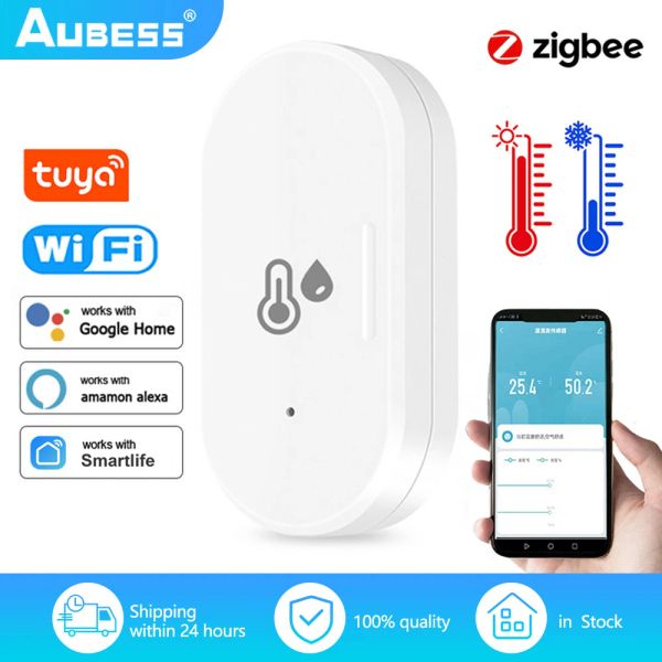 1PCS Tuya Zigbee 3.0 Capteur de température Détecteur d'humidité en temps réel Portable Battery Powered Home pour Alexa Google Home