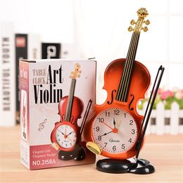 1 stks unieke emulationele viool alarm desktop klok creatieve muziekinstrumenten modelleren woonkamer tabelgeschenken cadeaus ornamenten