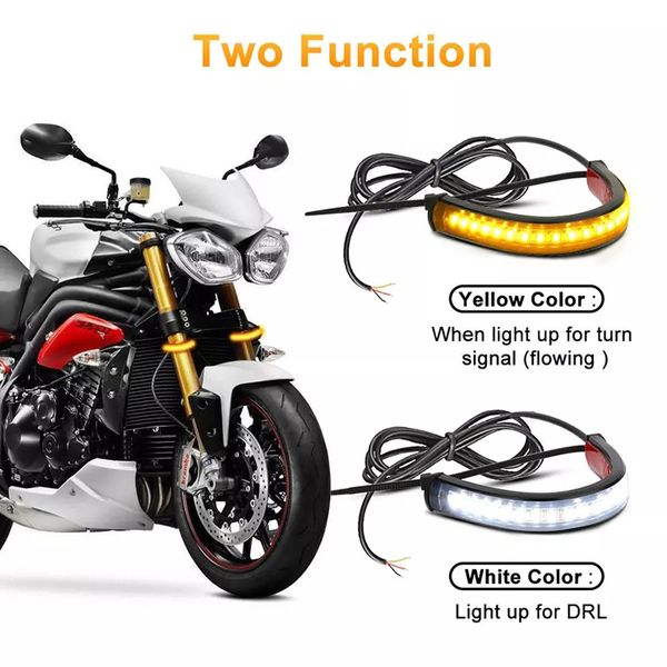 1PCS Universal Flexible LED Lighting Strip with Tail Brake Stop Turn Signal Lights 12V All-in-one pour Moto Scooter Quad Cruiser Off Road Blanc + Ambre