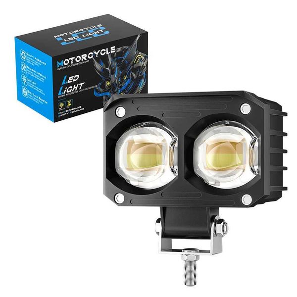 1 Uds. Faro LED Universal para motocicleta lente de proyector de doble Color ATV Scooter conducción 24W Mini lámpara de foco auxiliar 9-85V