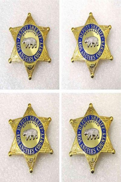 1pcs US Los Angeles County Detective Badge Movie Cosplay Prop Pin Brooch Shirt Decon Decor Women Men Halloween Gift3843055