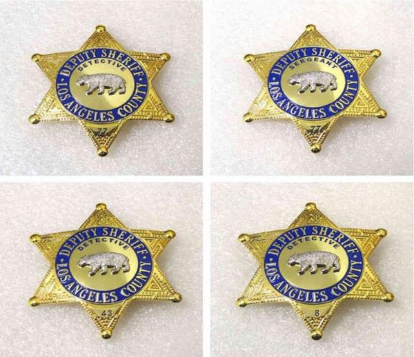 1pcs US Los Angeles County Detective Badge Movie Cosplay Prop Pin Brooch Shirt Decon Decor Women Men Halloween Gift1559680
