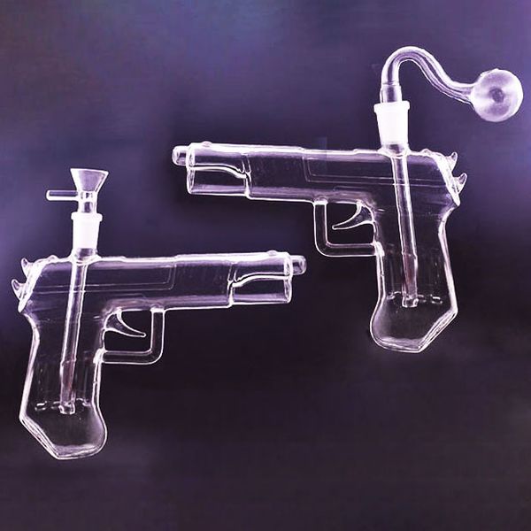 1 pcs pièce très unique de pistolet en verre brûleur à mazout en verre Bong diffuseur cendrier adaptateur bol Bubber tuyau d'eau concentré plates-formes pétrolières pistolets avec tuyaux de brûleur à mazout