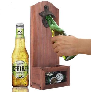 1 unids vintage montado en la pared abridor de botellas de cerveza con placa de madera sólida magnética barra bebiendo accesorios de cocina T200507 2841 Q26508791