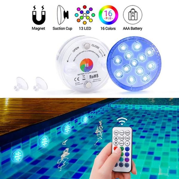 Luces subacuáticas coloridas e impermeables, luces de buceo con control remoto, luz de piscina, bombilla LED RGB, decoración para fiesta de jardín, 1 Uds., 200e