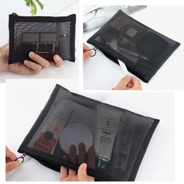 1 STKS Vrouwen Noodzakelijke Cosmetische Tas Transparante Mesh Rits Organizer Mode Kleine Grote Zwarte Toilettas Make-up Pouch Case