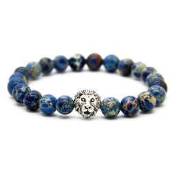 Magnifique Bracelet tête de Lion couleur argent, 1 pièce, fait avec neuf Styles, perles en pierre naturelle de 8mm, pour hommes, 292v