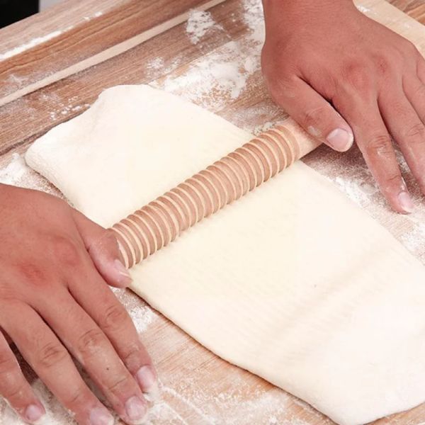 1 por ciento de rollo de madera Rolling Pon Patrón de madera entera Rodillo de pastel para hornear Flor de hornear Dumplings Stick Biscuit Roller