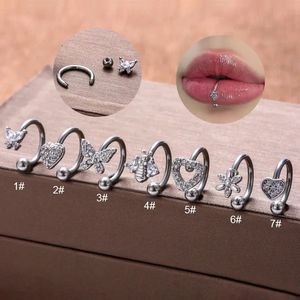 1-stuk 16 g piercing roestvrijstalen vlinder bijen hart lip sieraden voor vrouwen 8 mm c-vormige lipring kraakbeenring voor tieners 240518