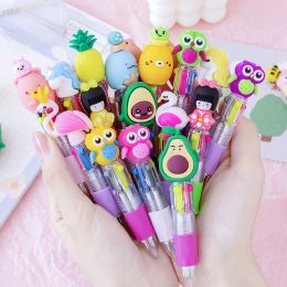 1 acie mignon mini-ballpoint stylo 4 couleurs kawaii unicorn fruit girl rétractable rollerball stylo de bureau