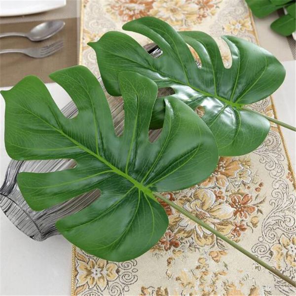 1 pieza grande Artificial falso Monstera palmera hojas verde hoja de plástico boda DIY decoración barato flores arreglo planta