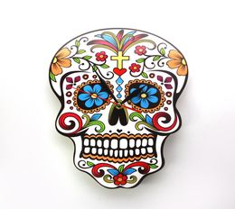1 acie la journée mexicaine de l'horloge murale morte du crâne floral dia de los muertos horloge murale moderne sucre sucre crâne halloween don 3692894