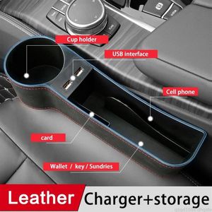 1 pièce avec deux ports de chargeur USB Console de voiture Seat Gap Organisateur Porte-gobelet Auto Seat Side Slit Pocket Storage Box Storage Organi2187