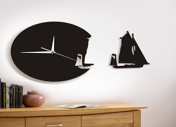 1 pièce Yacht laissant horloge murale Design moderne décor à la maison Style de mer montre murale le voilier bateau horloge marins Marines cadeau 2162871