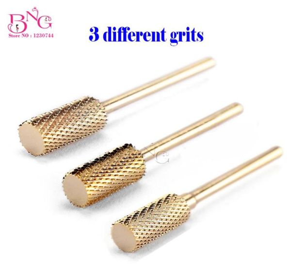 Brocas para uñas de diferentes tamaños, Material de carburo de acero dorado, manicura y pedicura, 1ps, 9928577