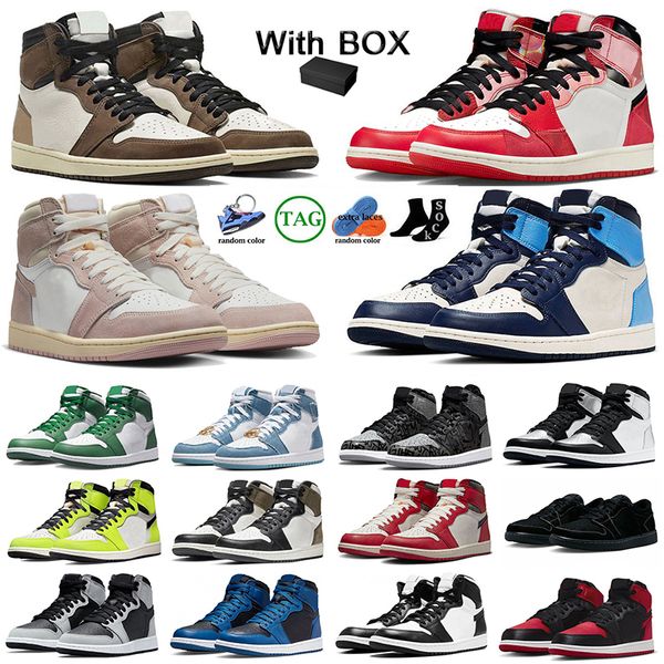 1S Baskets de basket-ball Jumpman 1 High OG Lost and Found Frament Cactus Jack Chaussures Spider-Verse Satin Bred Patent Starfish Dark Mocha Black Phantom Baskets avec boîte