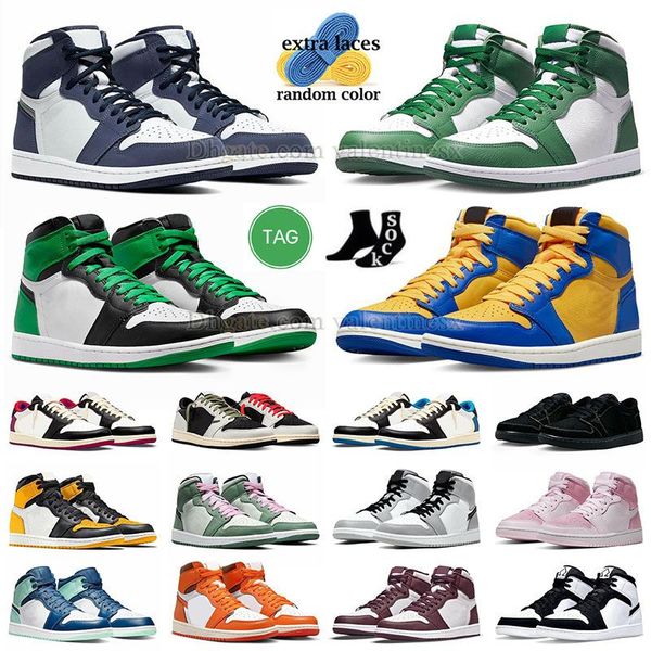 1s chanceux vert chaussures de basket jumpman 1 haute og gorge vert gris fumée clair laney jaune taxis orteil obsidienne bleu marine denim hyper bleu royal 1s baskets de créateurs