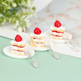 1set 1:12 Dollhouse Miniatuur Strawberry Cake Bord Vork Model Keukendecoratie
