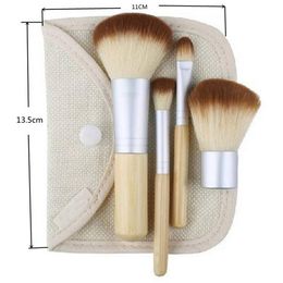 1Set / 4 stks Professionele Stichting Make Up Bamboo Borstels Kabuki Make-up Borstel Cosmetische Set Kit Gereedschap Oogschaduw Blush Borstel QP