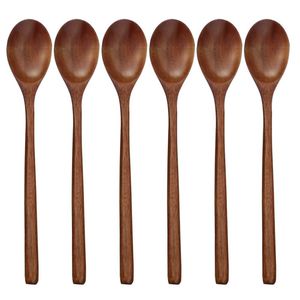 1 Set 6 Pièces Cuillère En Bois Cuillères À Soupe En Bois Pour Manger Mélanger Remuer Cuisson, Cuillère À Long Manche Avec Ustensile De Cuisine De Style Chinois