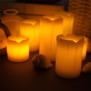 1set 6pcs sans flamme électronique bougies LED lampe cylindrique scintillement jaune LED thé lumière de mariage fête décoration cadeaux 220527
