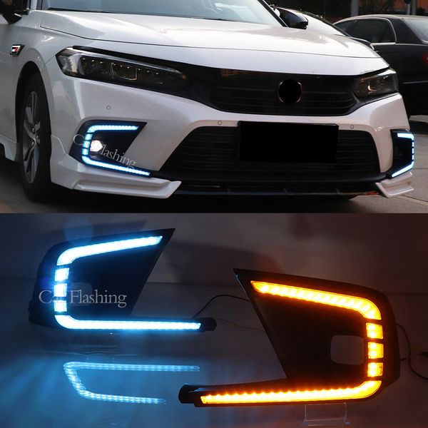 Luces de carrera diurna de LED de 1Set Auto DRL LEALLA AMARILLA DE LA MUCHA FOG LAVIGA FUNDABLA PARA HONDA CIVIC 2021 2022