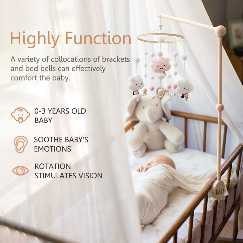 1SET BABY BED BELL BELL MOBILE RATTLES TOYS для ребенка 0-12 месяцев деревянные мобильные мобильные на кровати на кровати новорожденные музыкальная коробка подвесные игрушки детские предметы