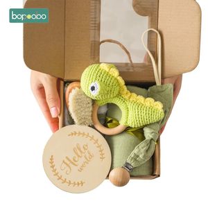 1Set Baby Kerstcadeau Badspeeltje Gehaakt Dier Dinosaurus Rammelaars Mijlpalen Kaart Peuter Spullen Handdoek Katoenen Deken Borstel 240226