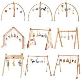 1set Baby Wooden Mobile Hanging Sensory Rocket Rattle Activity Toys Foldable Play Gym Frame Room Decorations Toy 240129