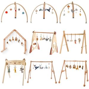 1 set Baby Houten Play Gym Mobiele Opknoping Zintuiglijke Speelgoed Raket Rammelaar Activiteit Opvouwbare Frame Kamer Decoraties Speelgoed 240226