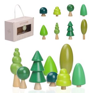 1set Baby Houten Bomen Speelgoed Set Groene Bouwstenen Jongen Meisje Creatieve Stapelen Balans Spel Educatief 240110