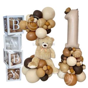 1set Carton Bear Balloon with Vintage Caramel Number Balloon Set Kids Bear Themed Birthday Party Decorations DIY Party Supply HKD230808