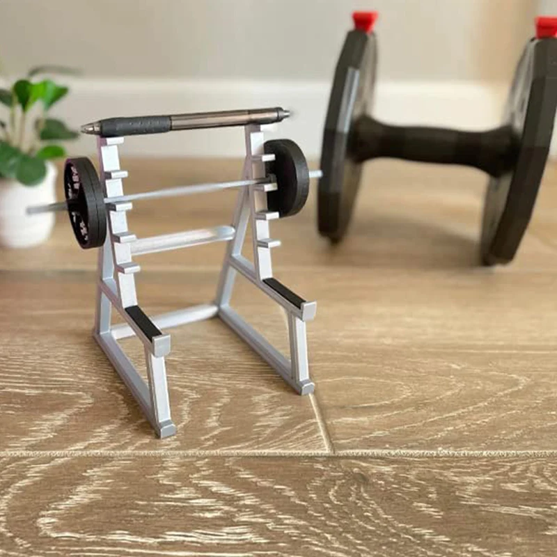1 conjunto criativo criativo barbell rack portador de caneta mini squat rack ornament com halteres e pesos organizador de mesa de presente de levantamento de peso engraçado