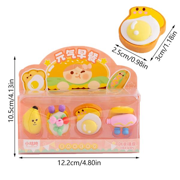 1set créatif petit-déjeuner dessert gastronomie gardage gâchis en caoutchouc crayon gaspilleur fournit des cadeaux de papeterie mignon kawaii aléatoire