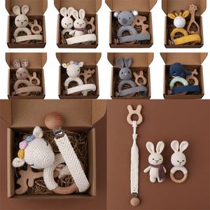 1 Set Crochet Lapin Bébé Anneau De Dentition Hochet Sûr Hêtre En Bois Anneau Sucette Clip Chaîne Ensemble né Mobile Gym Jouet Éducatif 220428