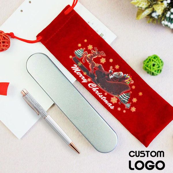 1 Juego de estuche de bolígrafo de lámina dorada con LOGO personalizado, bolsa de Navidad, regalo para niños, papelería de oficina, nombre grabado