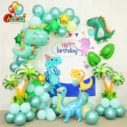1Set Dinosaur Foil Globos Garland Arch Kit de látex Balón de la cadena de globos Bosques Decoraciones de cumpleaños Juguetes Baby Shower G274Q