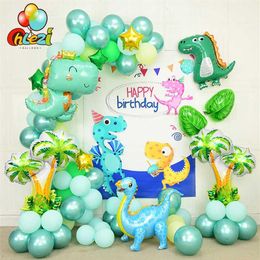 1Set Dinosaur Foil Globos Garland Arch Kit de látex Balón de la cadena de globos Bosques Decoraciones de fiesta de cumpleaños Juguetes Baby Shower G273Z
