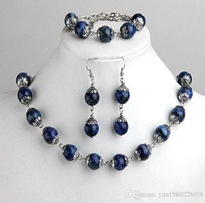 1Set Fashions Lapis Lazuli Ball Beads Bracelet ketting oorbellen haak sieraden set 0 47 4745094