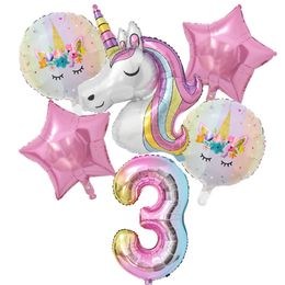 1Set Festives Rainbow Unicorn Ballon Party32 Inch Number Foil Ballonnen 1e Kids Unicorn Theme Birthday Decorations Baby Shower Globos