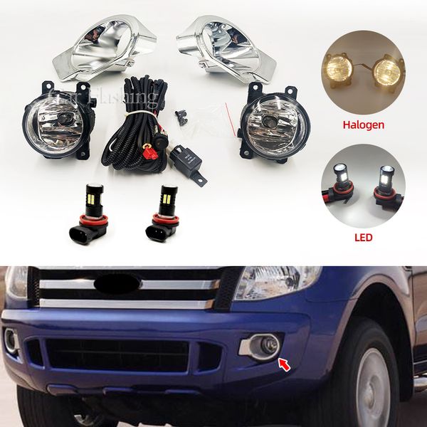 1SET para Ford Ranger 2012 2013 2013 LED FOG FOG LIGHT Halogen FOG Lámpara Bulb Montaje de luz de la luz H11 12V con kit de cableado