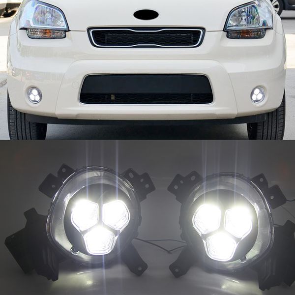 1set pour Kia Soul 2017 2019 2019 LED JOUR DAIS JOUR ÉCHANGER 12V CAR DRL PHASE Lampe de brouillard Évoluée Brouillard Light2PCS pour Kia Soul 2017 2018